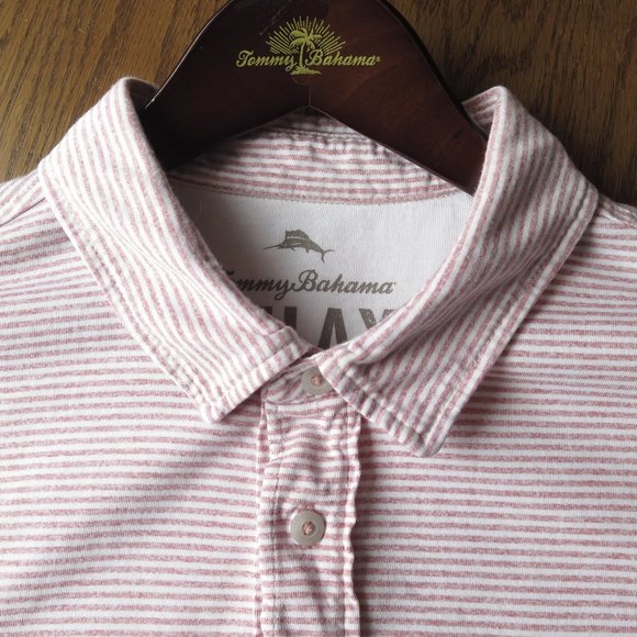 Tommy Bahama Relax Pink Striped Polo L SOFT!! 🌴 - Picture 6 of 10